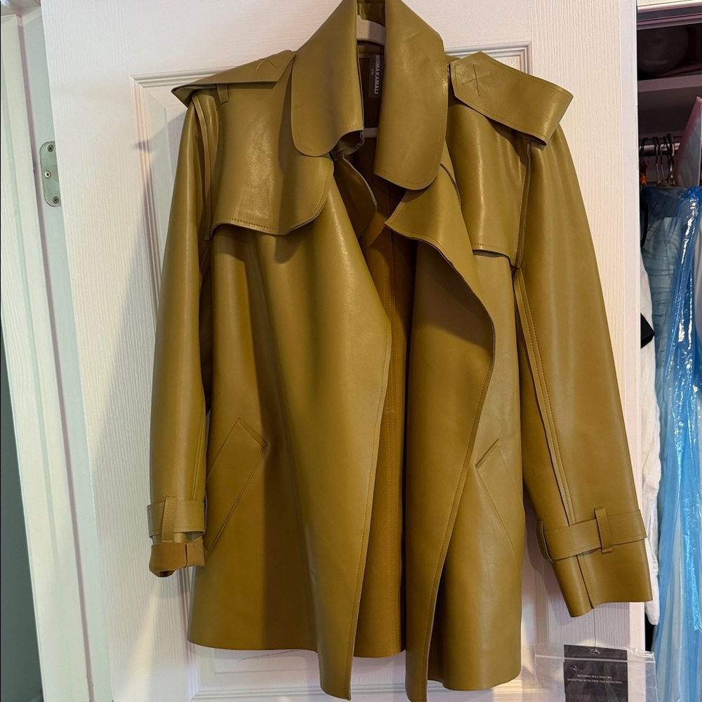 Norma Kamali Olive Faux Leather Trench Coat